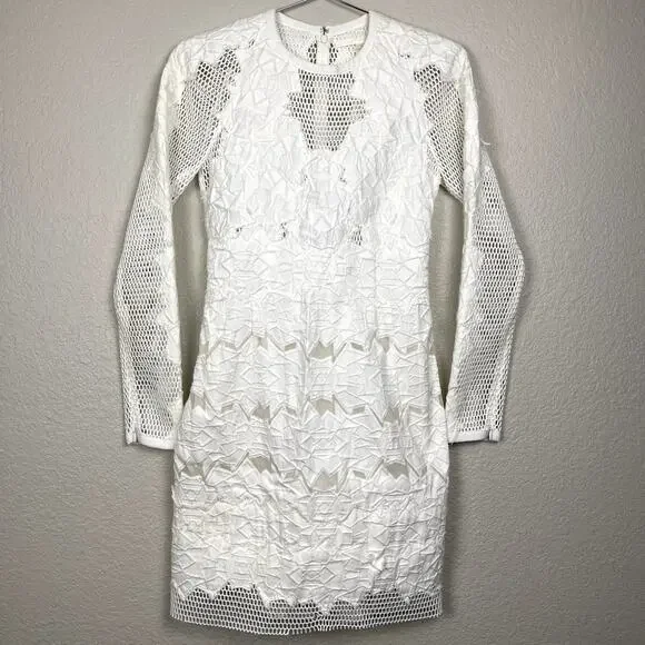 Jonathan Simkhai Burnout Brocade Long Sleeve Dress White Mini Dress 2 Altered - Picture 4 of 16